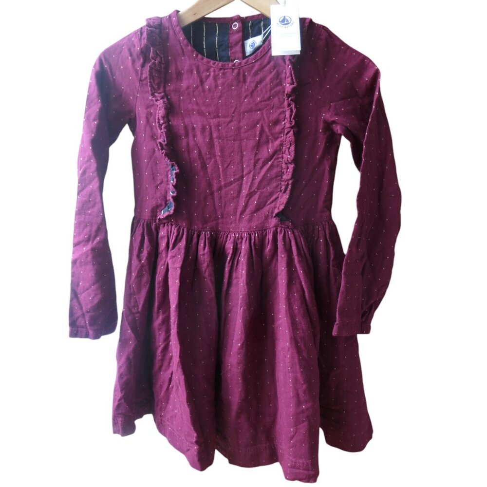 Petit bateau- Metallic gold dotted long sleeve ML dress- Size 10 yrs-NWT